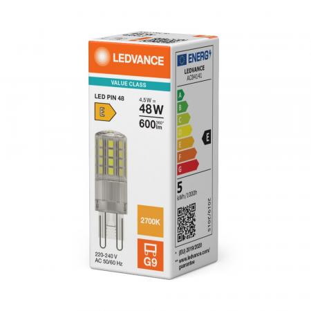 Ledvance G9 LED PIN 4,5W wie 48W 2700K warmweißes Wohnlicht in Stiftform